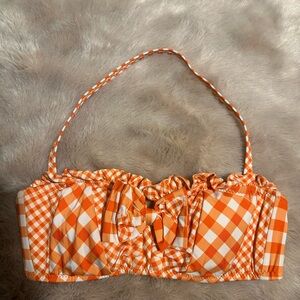 Betsey Johnson Vintage Orange Gingham Bandeau Bikini Top Small